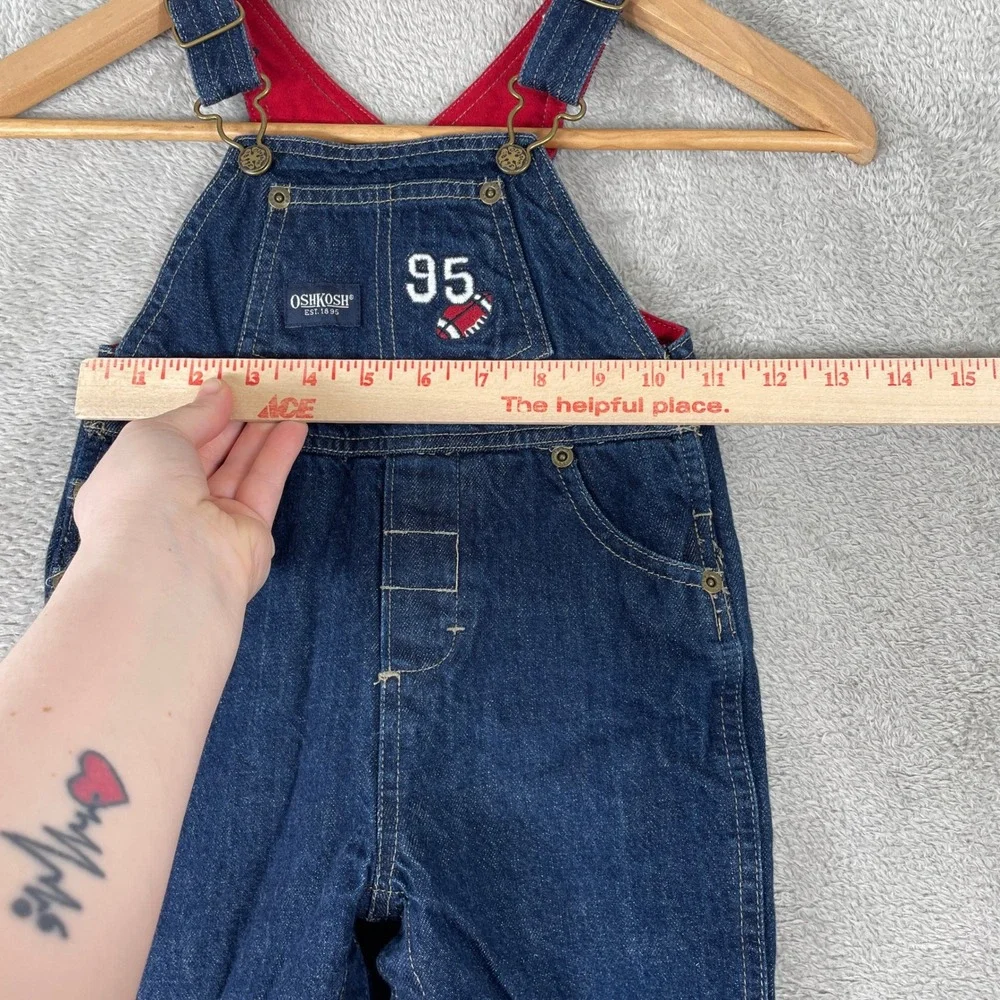 Vintage OshKosh Denim Overalls Kids 12 Months Blue Football‎ Owl Jersey Lined